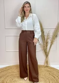 CALÇA PANTALONA LINHO SUZI CLASSICA - Marrom